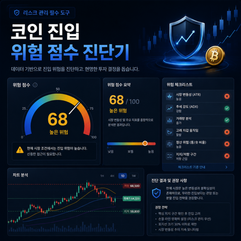 코인 진입 전 위험 점수를 점검하는 kimCne LAB Tools 진단기 카드 이미지